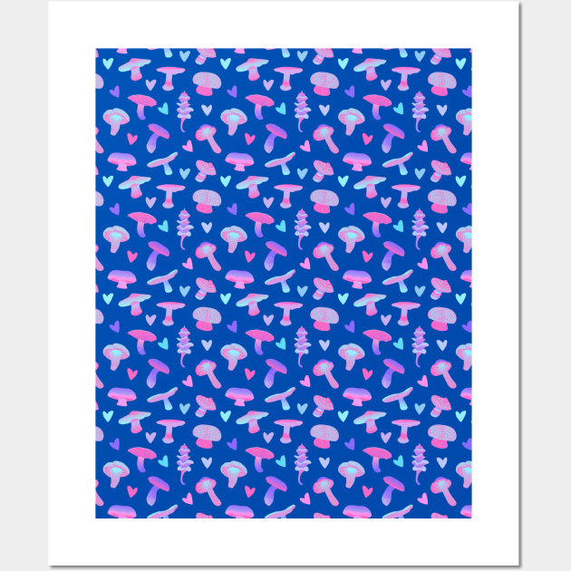 Mushroom and Heart Pattern Wall Art by Auraya Studio